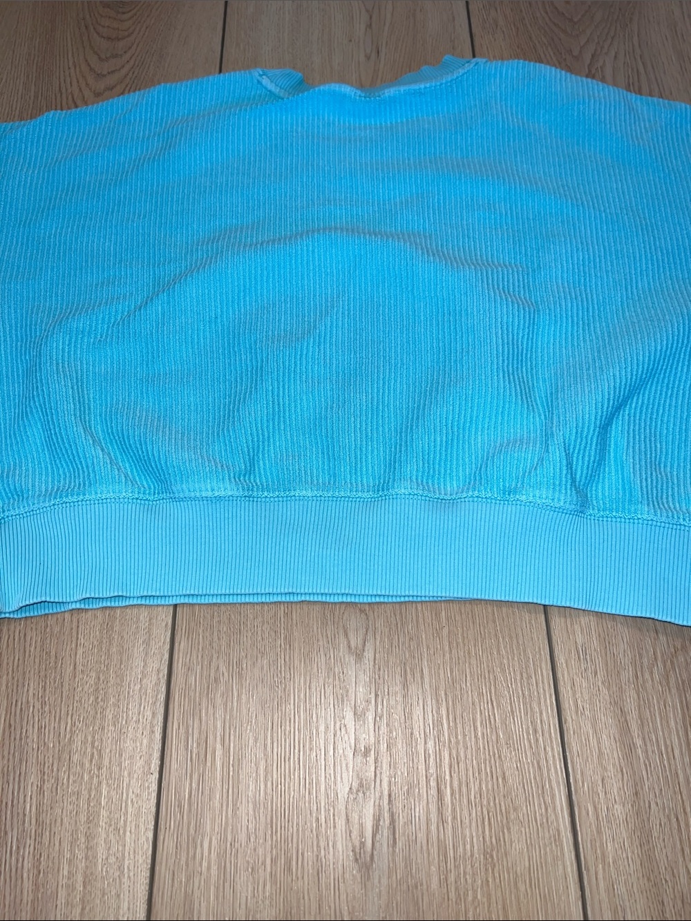 aerie Bright Turquoise Cropped Ribbed Oversized Crewneck Sweater - Picture 7 of 10